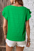 Dark Green Textured Ruffled Sleeve Round Neck Top