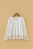 White Lace Trim V Neck Cuffed Long Sleeve Loose Top