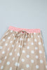 Pink Polka Dot Contrast Trim Long Sleeve Top Drawstring Shift Pants Set