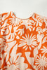 Orange Floral Print Knotted Open Back Long Sleeve Blouse
