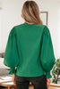 Black Puffy Flounce Sleeve Leopard Trim V Neck Blouse