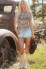 Brown Rodeo Print Round Neck Slim Fit Mesh T Shirt