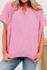 Mint Green Raw Cut Notched Neck Lace Patchwork Detail Mineral Wash Tee