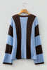 Fushia Striped Color Block Thermal Textured Knit Drop Shoulder Sweater