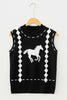 Black Western Horse Geometric Print Mock Neck Sweater Vest