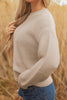 Parchment Mixed Texture Patchwork Knitted Puff Sleeve Sweater