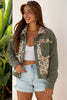 Sage Green Ribbed Retro Floral Patchwork Shirt Style Jacket