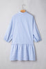 Sky Blue Stripe Bubble Sleeve Chest Pockets Buttoned Shirt Dress