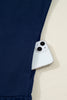 Navy Blue Contrast Striped Cuffs Polo Collar Patchwork Long Sleeve Ruffle Hem Mini Dress