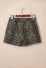Khaki Contrast Scalloped Lace Trim Leopard Denim Shorts