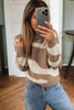 Dark Khaki Abstract Print Ribbed Trim Mock Neck Chic Sweater