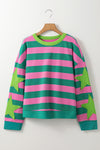 Pink Stripe Star Patchwork Round Neck Pullover Sweatshirt