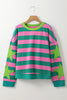 Pink Stripe Star Patchwork Round Neck Pullover Sweatshirt