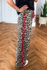 Red Contrast Detail Tie Waist Leopard Print Casual Pants