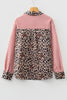 Racing Red Striped Leopard Print Patchwork Button Up Womens Shirt