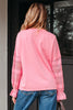 Sachet Pink Drop Shoulder Lace Ruffled Sleeve Patchwork Loose Sweatshirt