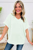 Wisteria Waffle V Neck Short Sleeve Knit Top