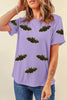 Wisteria Sequin Halloween Bat Patched Casual T Shirt