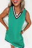Mint Green Color Contrast Trim V Neck Shift Sleeveless Mini Dress