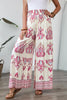 Rose Boho Printed Shirred High Waist Flowy Wide Leg Pants