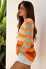Orange Stripe Color Block High Neck Drop Shoulder Cozy Sweater