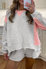Light Grey Color Block Raw Hem Pullover and Casual Shorts Set