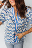 Sky Blue Floral Print Flounced Short Sleeve Contrast Trim V Neck Blouse