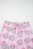 Pink Santa Claus Print V Neck Tee Drawstring Pants 2pcs Lounge Set
