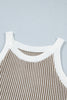 Pale Khaki Contrast Trim Ribbed Knit Sweater Tank Top