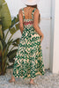 Green Western Aztec Shirred A-line Sleeveless Maxi Dress