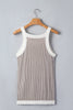 Pale Khaki Contrast Trim Ribbed Knit Sweater Tank Top