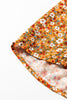 Orange Boho Floral Ruffled Bubble Sleeve V Neck Fall Blouse