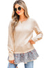 Beige Cable Texture Bohemian Ruffle Hem Patchwork Sweater