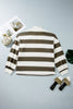 Green Stripe Plus Size Half Zipped Casual Sweatshirt