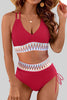 Racing Red Ribbed Knit Tribal Contrast Detail 2pcs High Waist Swimsuit