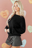 Black Ribbed Knit Ribbon Knot Backless Drop Shoulder Sweater