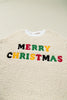 White MERRY CHRISTMAS Multicolor Embroidered Sherpa Pullover Sweatshirt