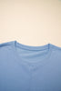 Sky Blue Solid Color Contrast Textured Patchwork Raw Edge 2pcs Short Set