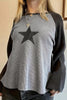 High Waffle Knit Colorblock Star Patch Graphic Raglan Top