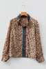 Brown Leopard Print Contrast Frilled Trim Button Down V Neck Shirt