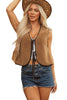 Light French Beige Contrast Trim Tie Front Sherpa Vest