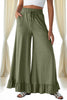 Jungle Green Ruffled Wide Leg Pull On High Waist Pants with Pockets