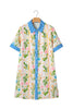 Multicolour Floral Print Striped Trim Button Down Shift Dress