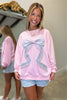 White Floral Bow Decoration Drop Shoulder Long Sleeve Top