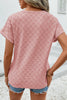 Apricot Pink Checkered Textured Round Neck T-shirt