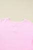 Pink Plus Size Mix Floral Patched Sleeve Ribbed Trim Baggy Sweatshirt