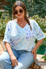 Sky Blue Leopard Print Short Sleeve V Neck Plus Size Top
