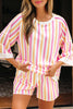 Pink Stripe Drop Shoulder Half Sleeve Loose Tee and Shorts Casual Set