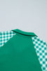 Racing Red Patchwork Plaid Pocket Quarter Zip Sweatshirt