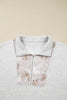 Gray Camo Leaves Patchwork Zipped Collar Pullover Plus Size Sweatshirt